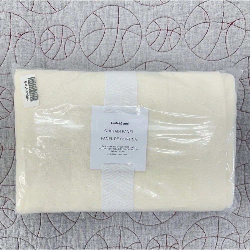 NEW Crate & Barrel European Flax Ivory Curtain Panel 52x84"